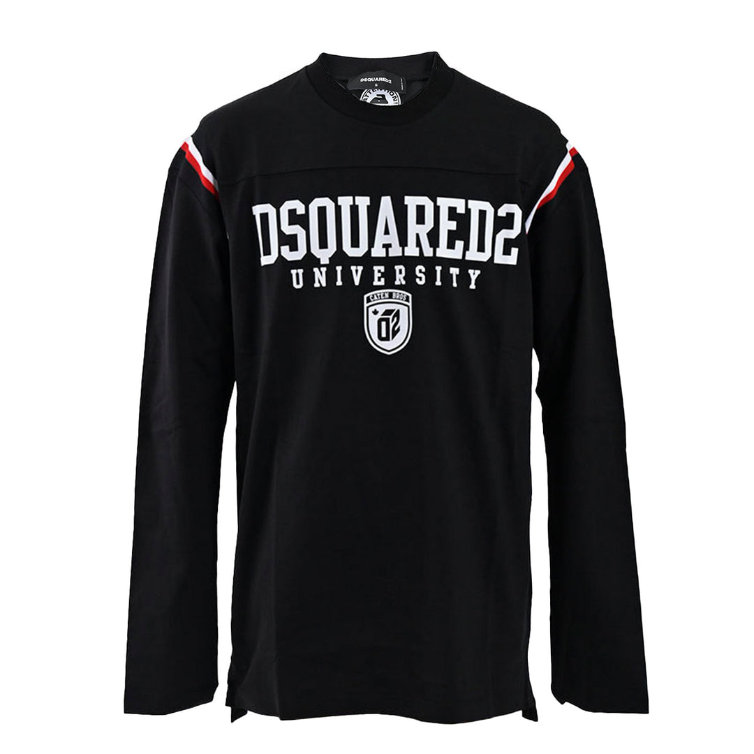 ディースクエアード DSQUARED2 クルーネック長袖Tシャツ S74GD1218 S24658 Varsity Fit Tee 900 ブラック 2024春夏 メンズ