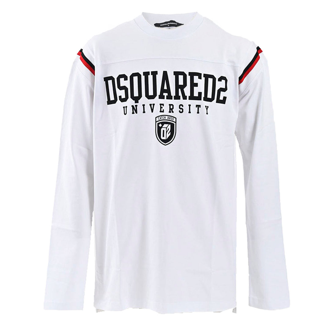 ディースクエアード DSQUARED2 クルーネック長袖Tシャツ S74GD1218 S24658 Varsity Fit Tee 100 ホワイト 2024春夏 メンズ
