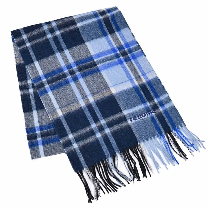 レノマ RENOMA マフラー R9913 CHECK CASHMERE 4 ブルー  メンズ レディース