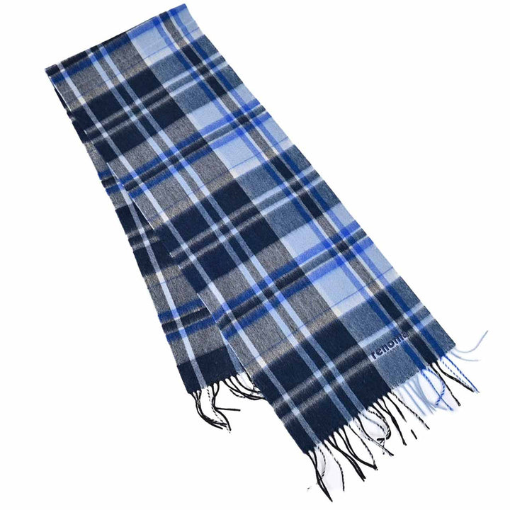 レノマ RENOMA マフラー R9913 CHECK CASHMERE 4 ブルー  メンズ レディース