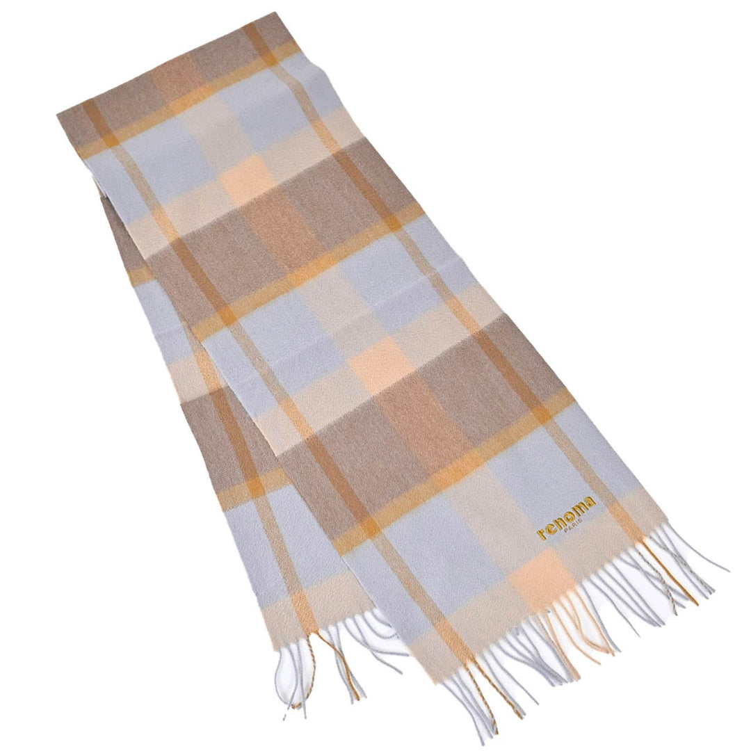 レノマ RENOMA マフラー R9913 CHECK CASHMERE 7 ブルー  メンズ レディース