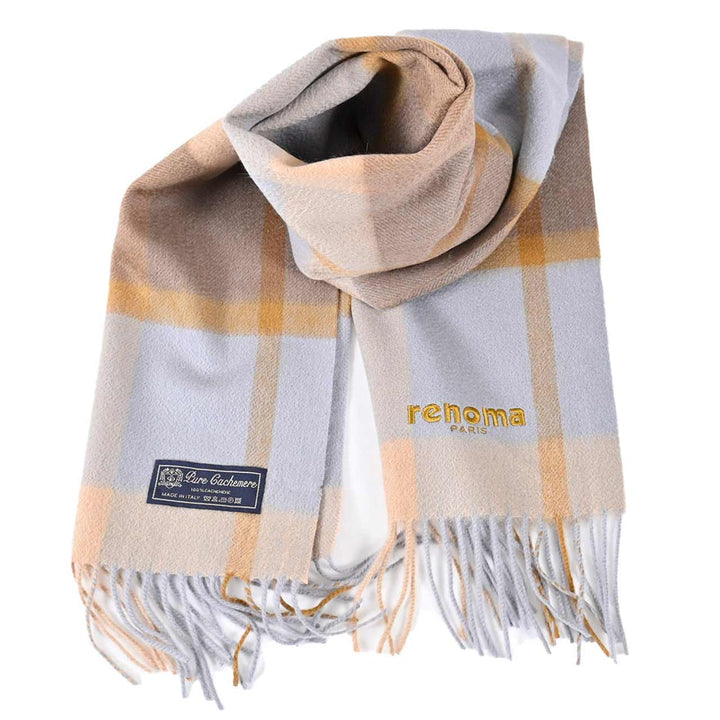 レノマ RENOMA マフラー R9913 CHECK CASHMERE 7 ブルー  メンズ レディース