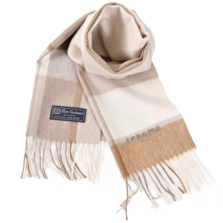 レノマ RENOMA マフラー R9919 CHECK CASHMERE R008 ベージュ  メンズ レディース