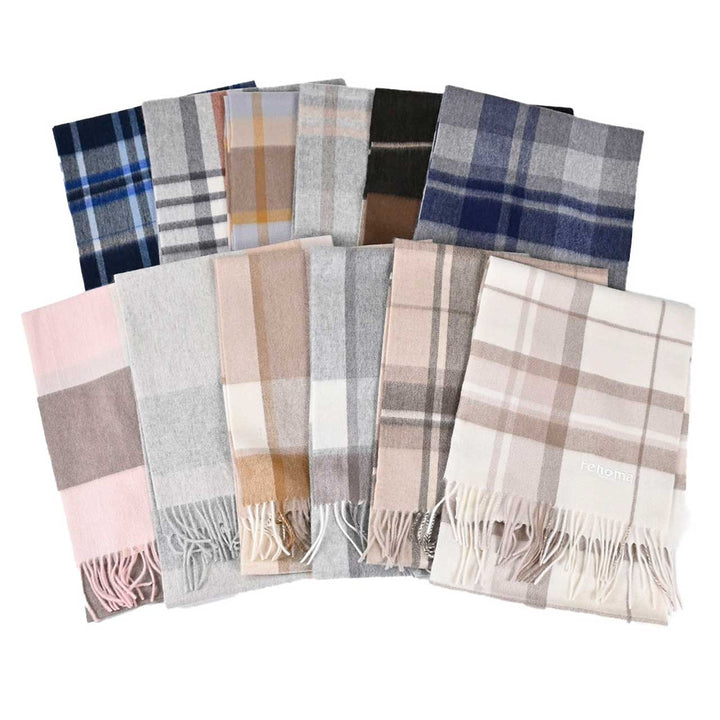 レノマ RENOMA マフラー R9919 CHECK CASHMERE R009 グレー  メンズ レディース