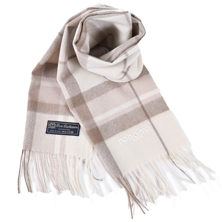 レノマ RENOMA マフラー R9919 CHECK CASHMERE R016 クリーム  メンズ レディース