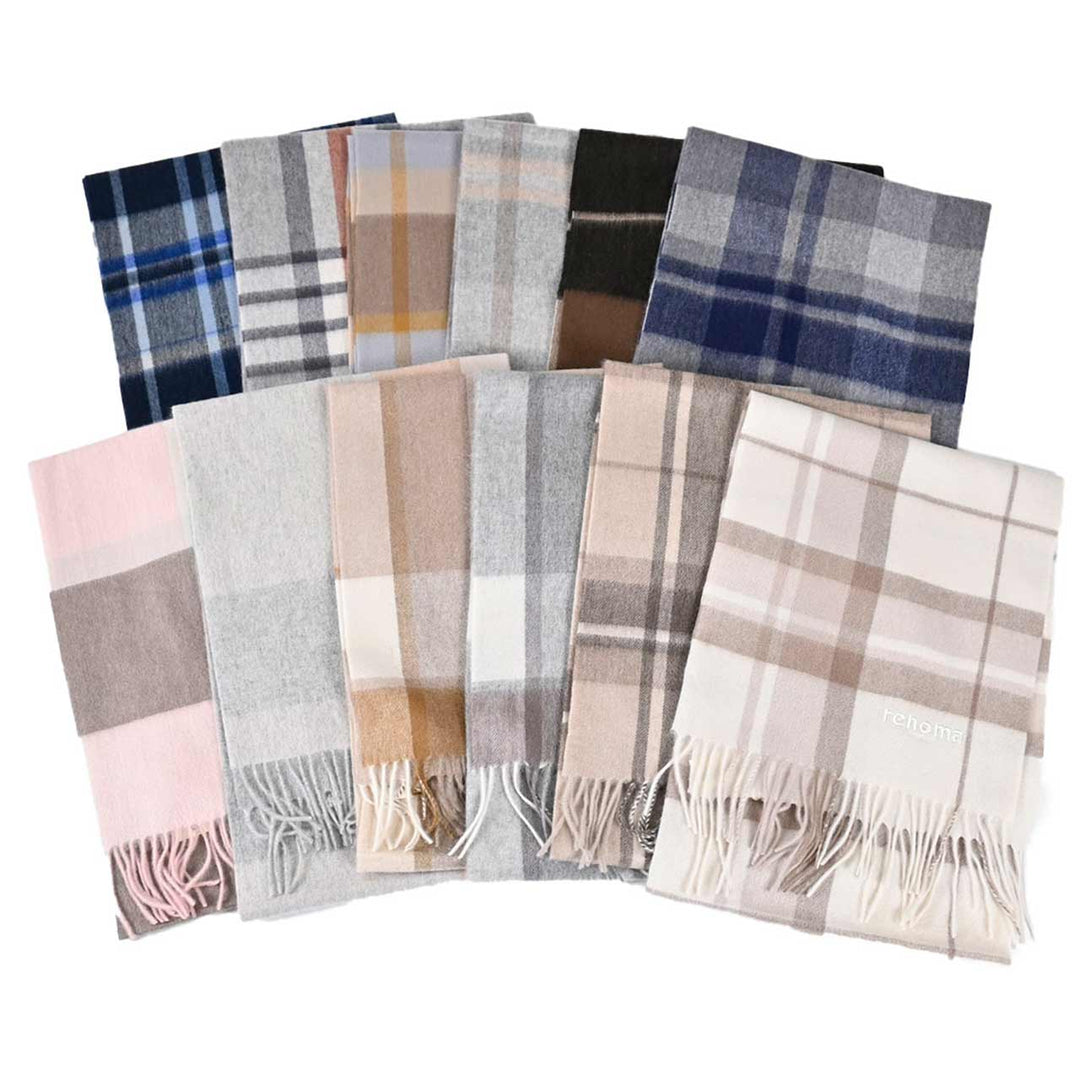 レノマ RENOMA マフラー R9919 CHECK CASHMERE R016 クリーム  メンズ レディース