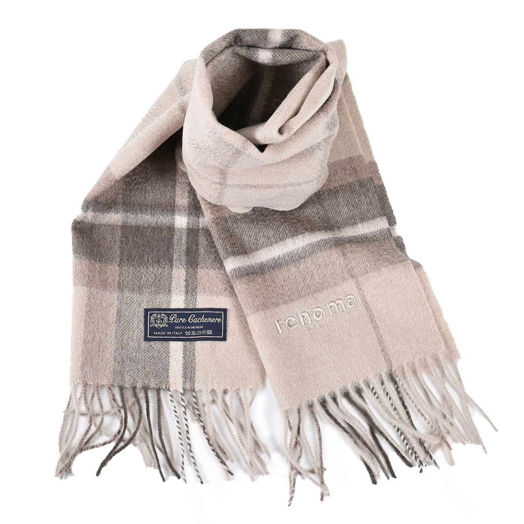 レノマ RENOMA マフラー R9919 CHECK CASHMERE R065 ベージュ  メンズ レディース