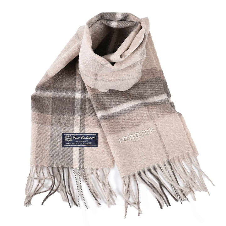 レノマ RENOMA マフラー R9919 CHECK CASHMERE R065 ベージュ  メンズ レディース