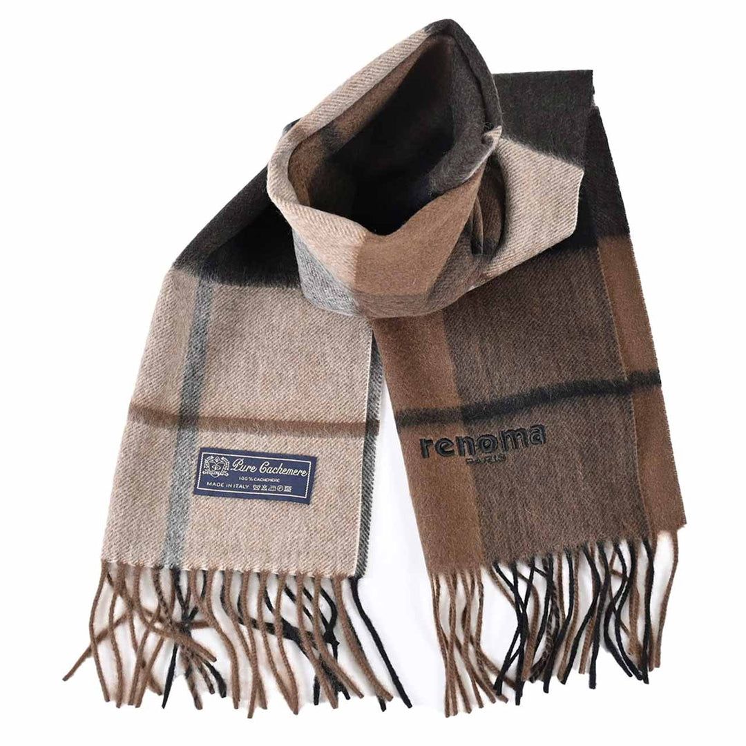 レノマ RENOMA マフラー R9919 CHECK CASHMERE RX5 ブラウン  メンズ レディース