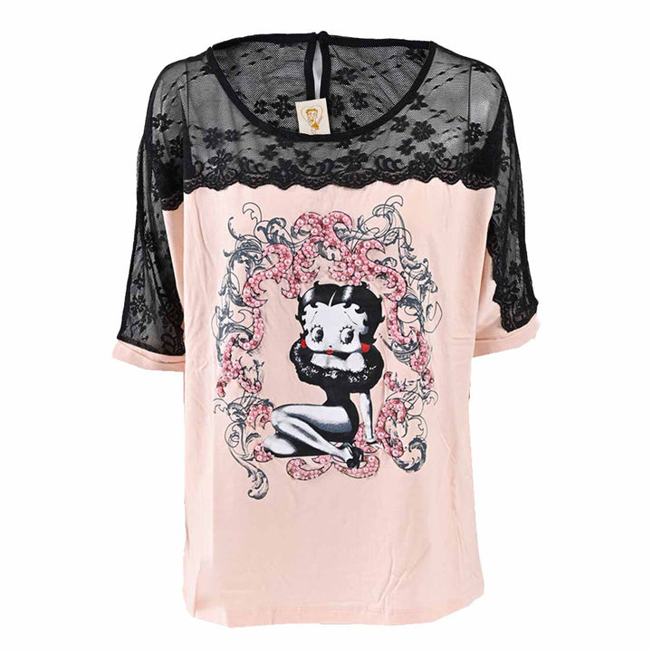 プラムス　PLUMS ベティちゃんプリント　5分袖Tシャツ9BWT037 PNK001 ピンク