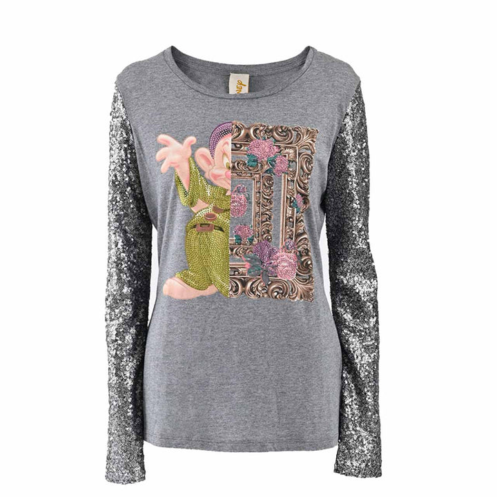 プラムス　PLUMS ディズニーコラボ　プリントTシャツ9DWT248B GRY028 グレー